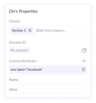 Div properties panel