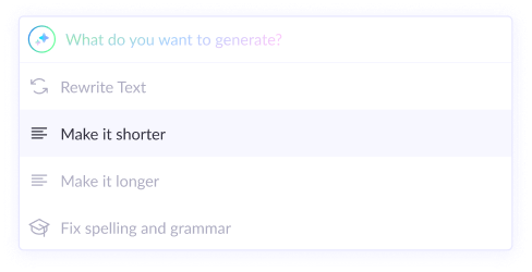 AI text actions menu