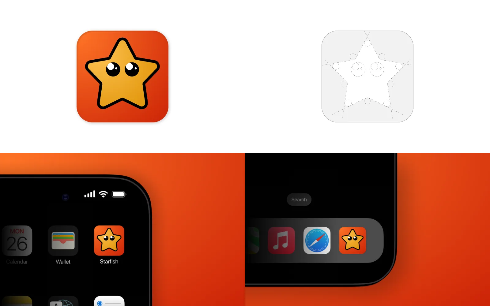 Starfish · app icon, A friendly mascot icon, from sketch to home screen.