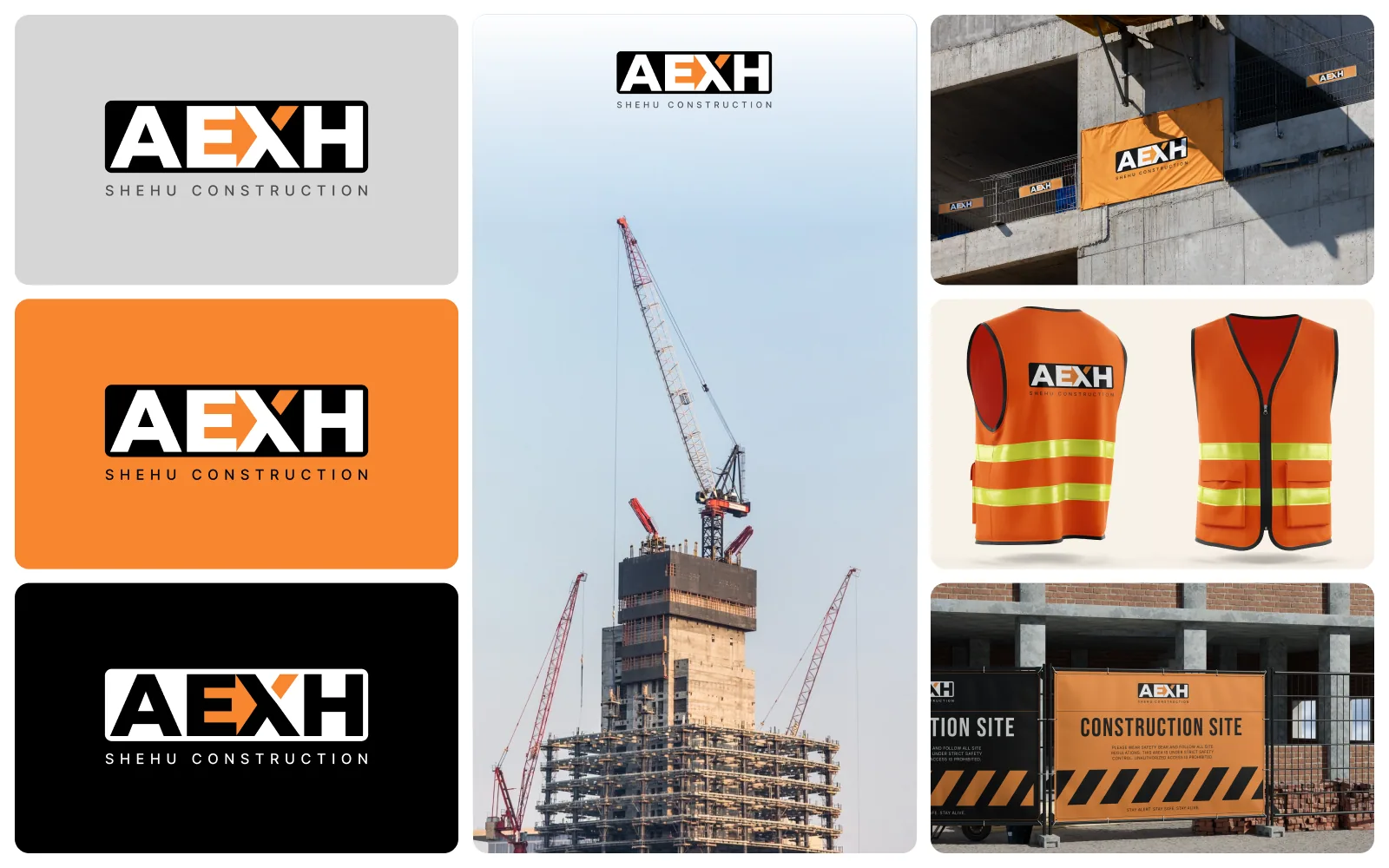 AEXH · construction brand identity, Wordmark, signage and workwear for a construction brand.