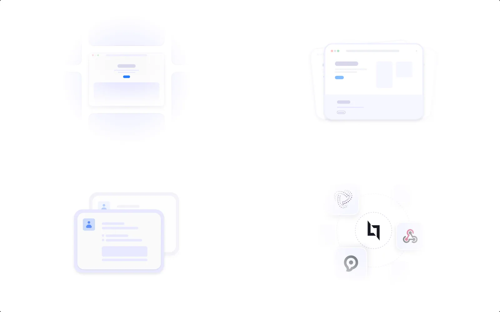 Nothing Here Yet · empty state set, Soft isometric illustrations for “nothing here yet” moments.