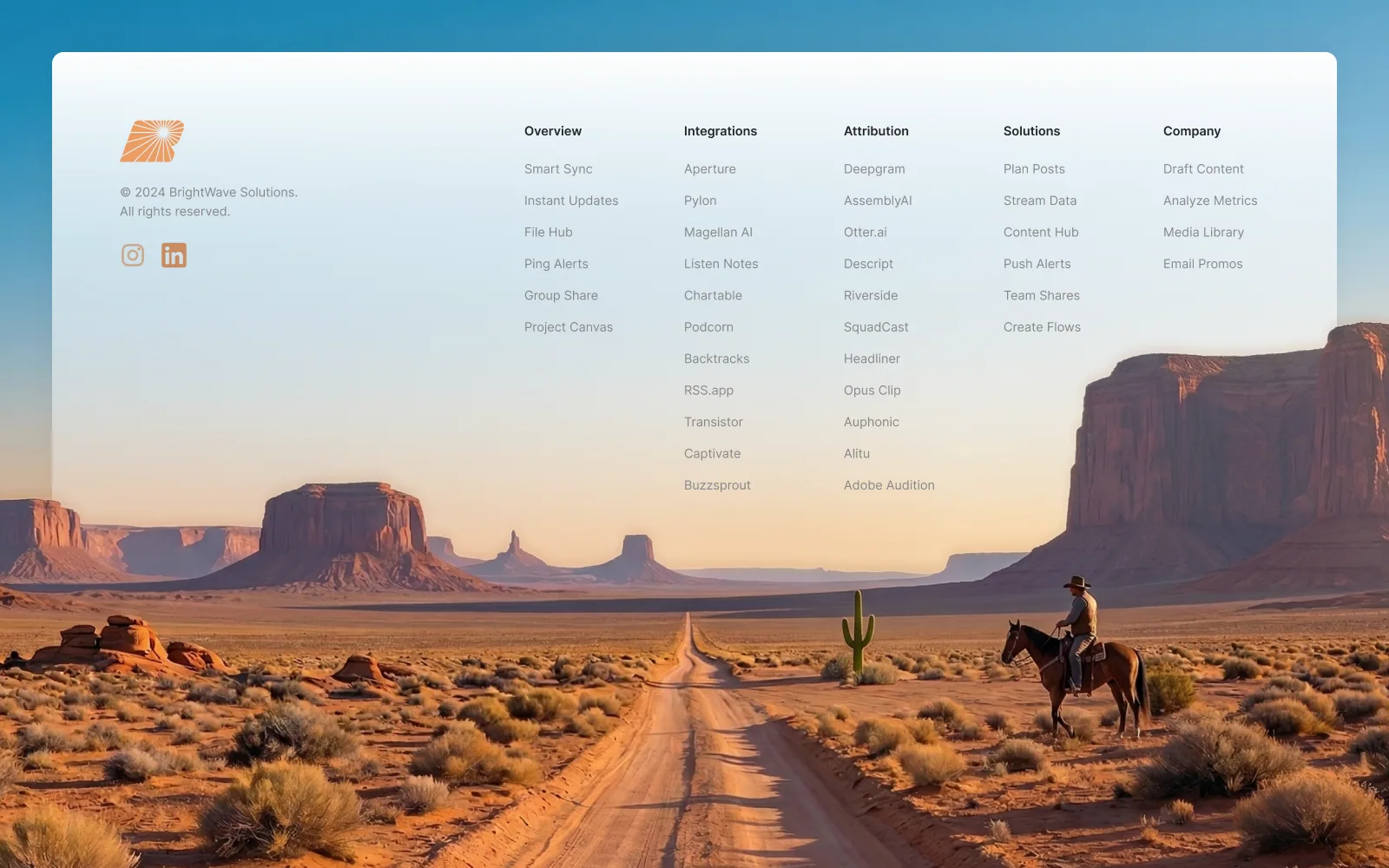 Horizon · footer illustration, A cinematic footer for a performance-marketing brand.
