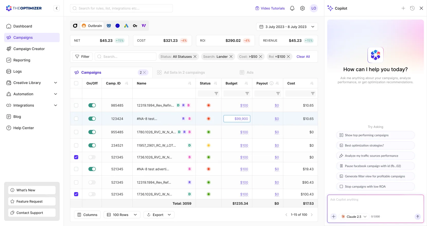 TheOptimizer Copilot · campaign assistant, Campaign automation with a conversational co-pilot.