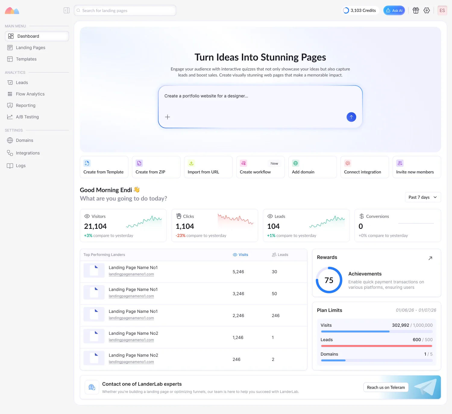 Prompt First · dashboard direction, Prompt-first dashboard direction for LanderLab.